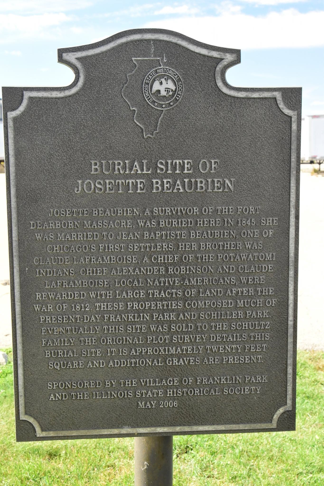 Photograph of the Burial Site of Josette Beaubien historic marker in Franklin Park, IL